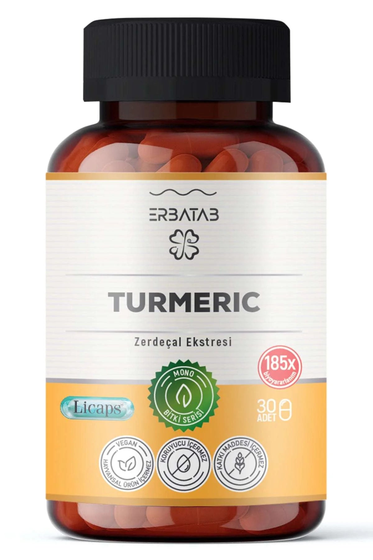 Erbatab Kurkuma Kapseln – Curcumin Extrakt, Hochdosiert, Vegan – 30 Kapseln