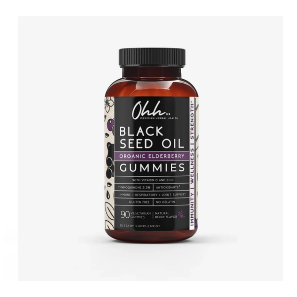 Bio-Schwarzkümmelöl und Holunderbeeren