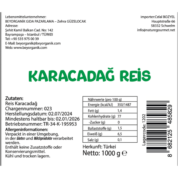 Bio-Reis Karacadağ 1 kg (PESTIZID- UND AFLATOXINANALYSE) Beyorganik Karacadağ Pirinç