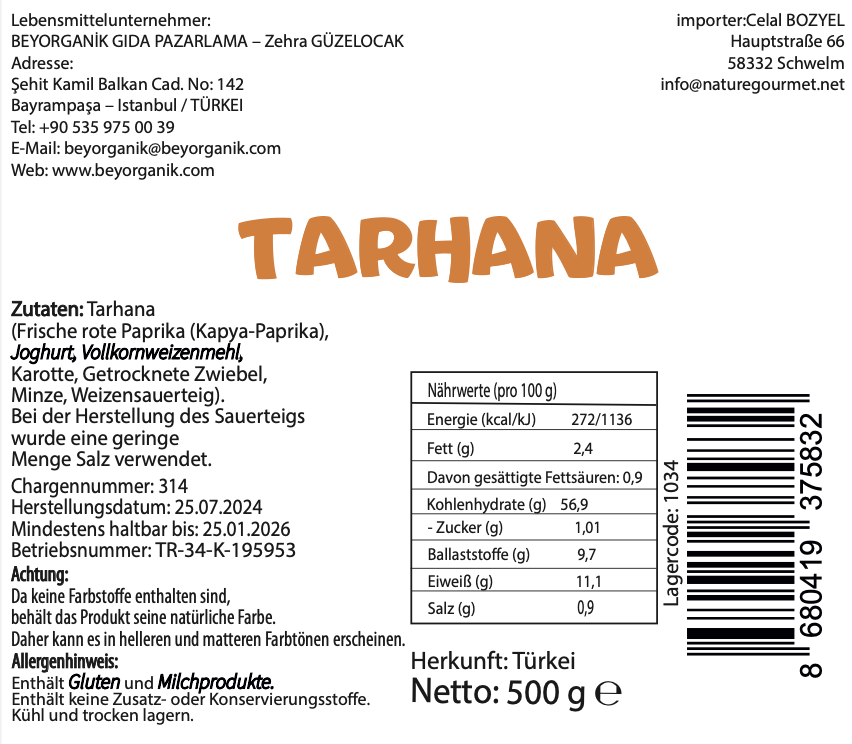 Beyorganık Probiotisches Tarhana (500gr) Neu