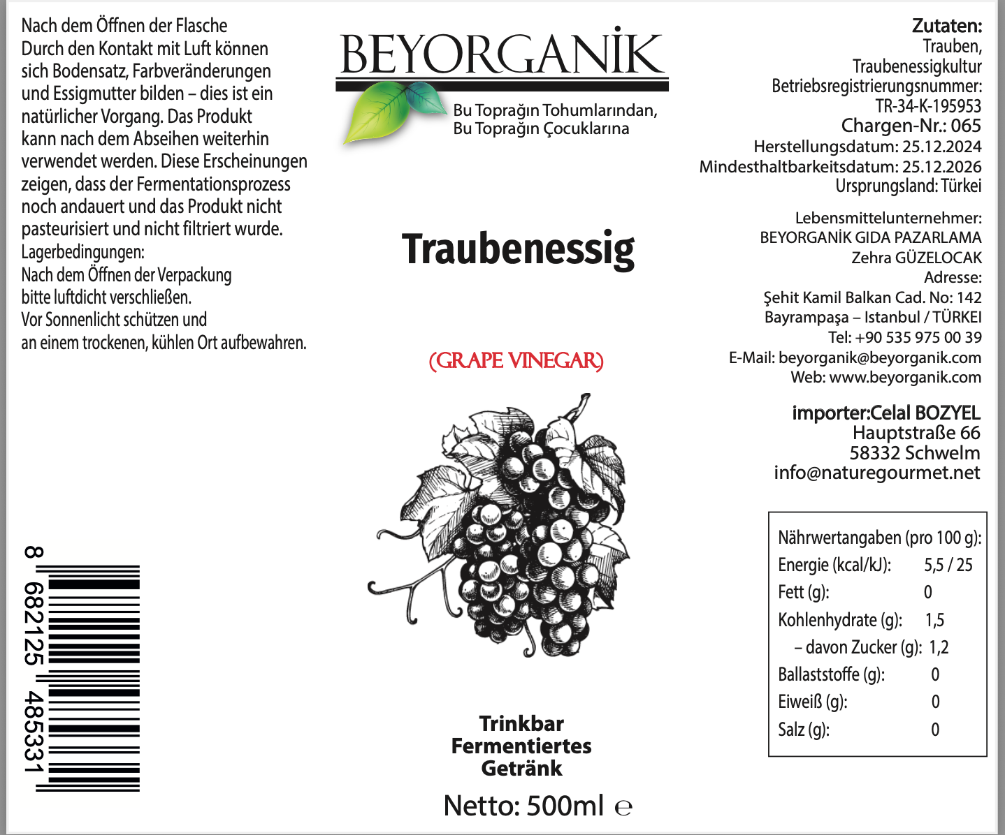 Beyorganik Bio-Traubenessig 500 ml