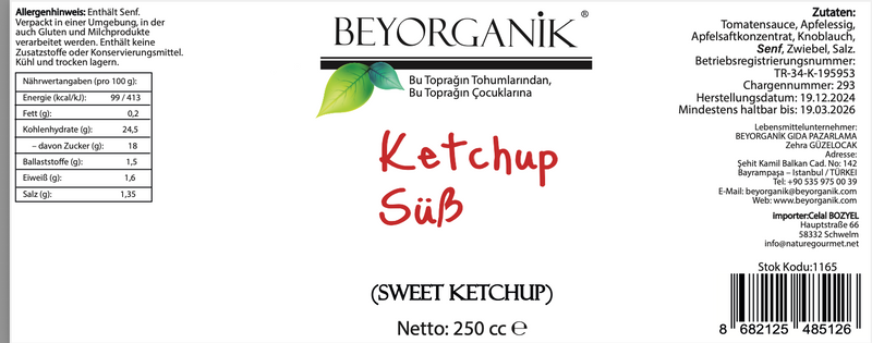 Bio süßer Ketchup 250 cc  –  Beyorganik Tatlı Ketçap