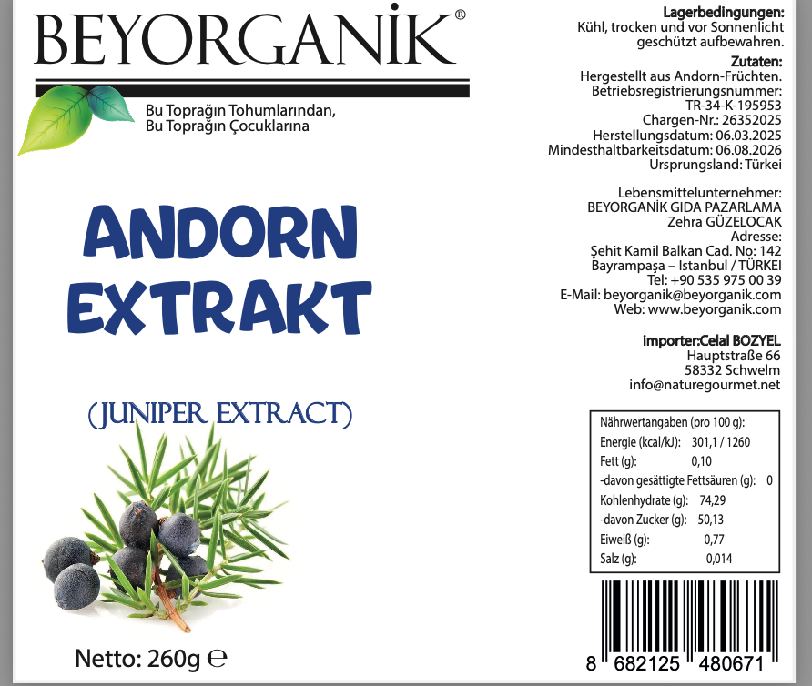 Beyorganik Bio Andız Sirup – Organischer Andız Extrakt (260 g) - MHD: 08.2026