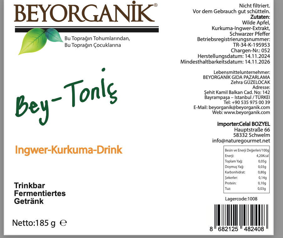 Bio BeyTonik (Kurkuma-Ingwer) BeyTonik 185 gr