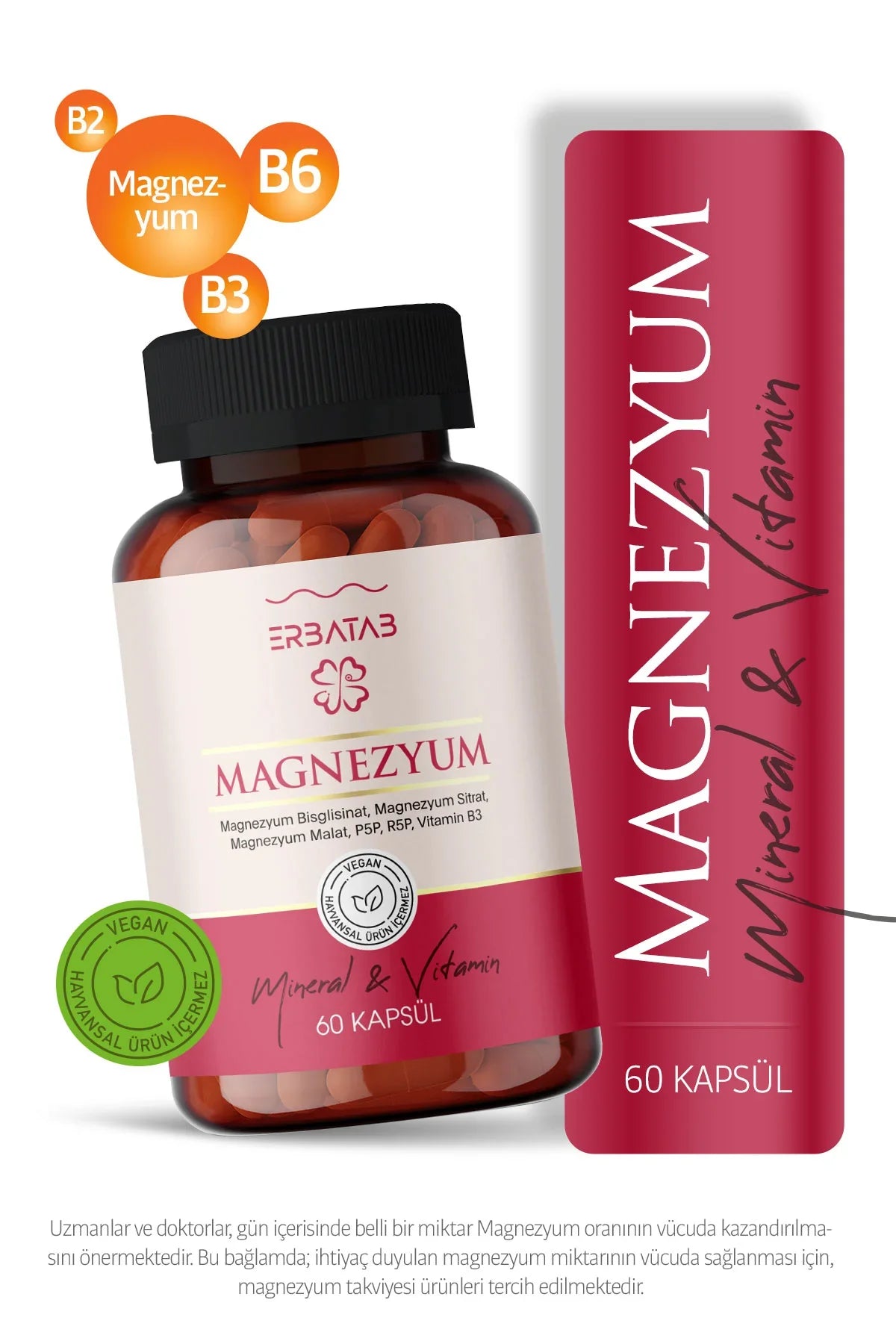 Erbatab Magnesium Kapseln (Bisglycinat-Citrat-Malat) mit Vitamin B3