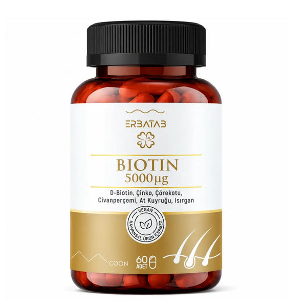 Erbatab Biotin 5000 µg und Zink – Hochdosiert, Vegan – 60 Kapseln