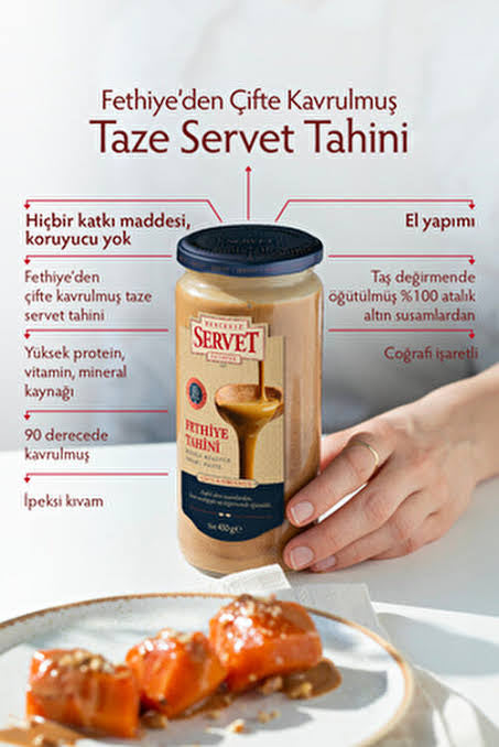 Servet Tahin - Şekersiz, saf Tahin - Çift Kavrulmuş 450 gr