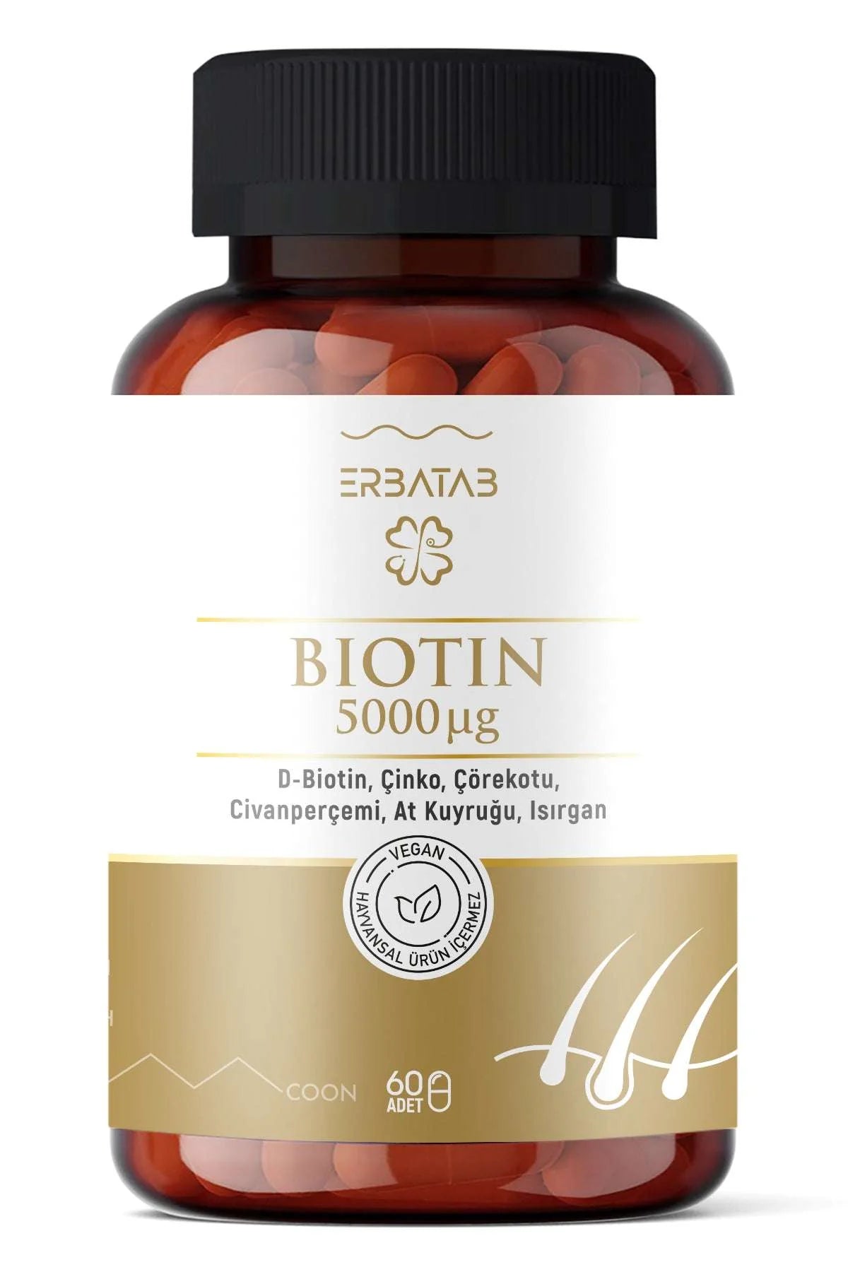Erbatab Biotin (Çinko, Siyah Kimyon, Yarpuz, Saz Tuzu, Isırgan Otu Ekstresi) – 60 Kapsül