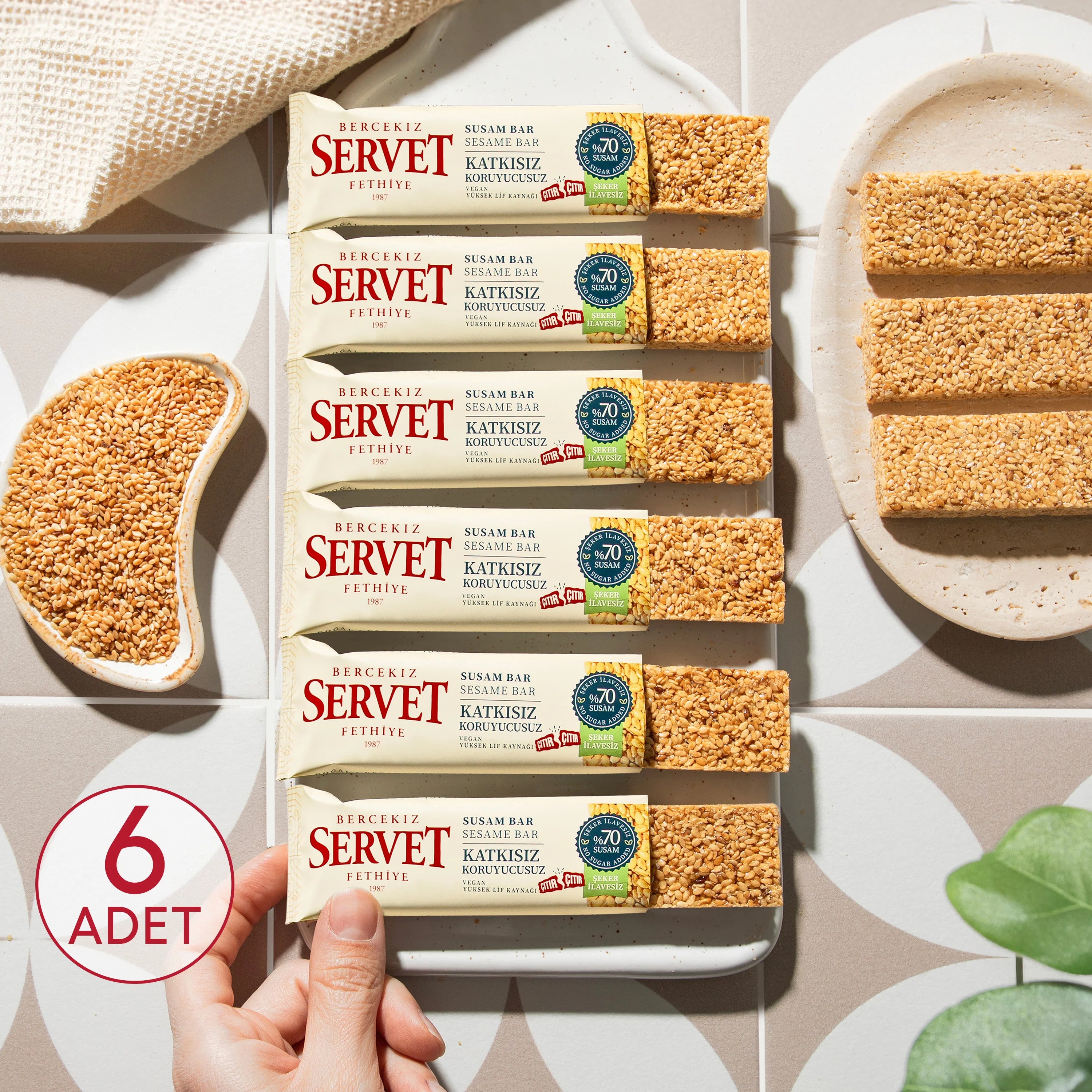 Servet Sesam-Krokant-Riegel ohne Zuckerzusatz, 20 g, 6er-Pack MHD:29.05.2025